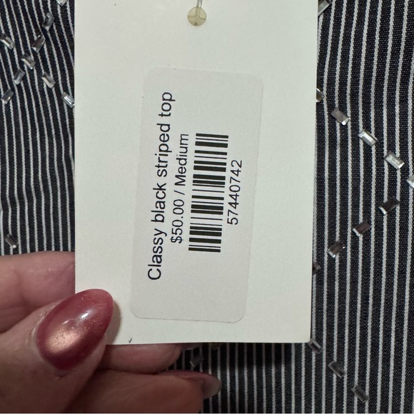 JODIFL Black / White Stripe Ruffled Sleeveless Blouse with sparkle design - Picture 7 of 16